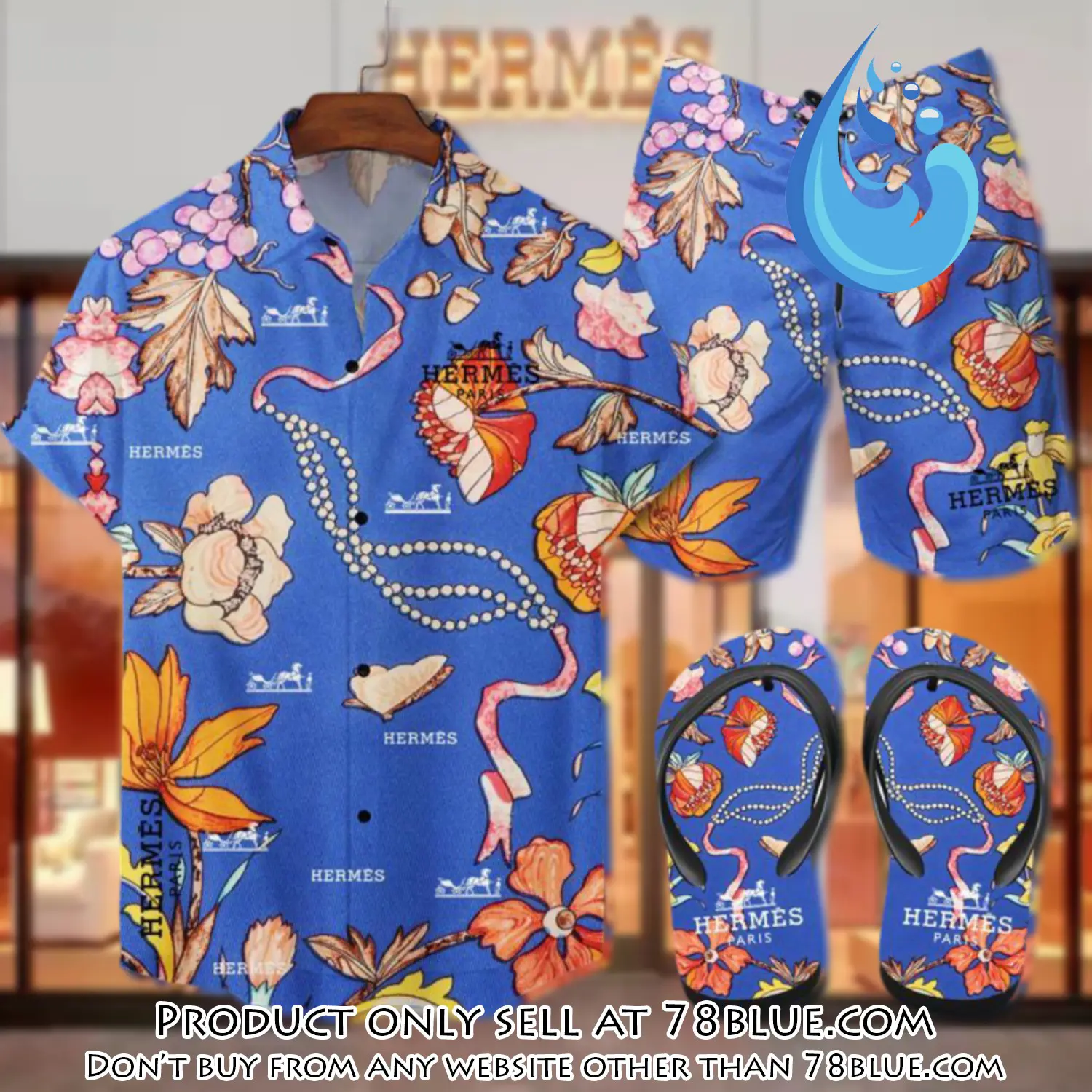 Hermes flip flops and combo hawaii shirt shorts luxury brand summer outfit hsf083 78b1117293